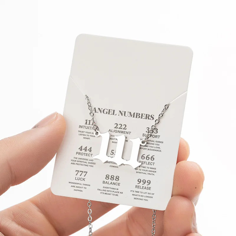 2024 new fashion stainless steel Angel lucky number pendant necklace temperament 100 matching 000-999 collarbone chain accessory