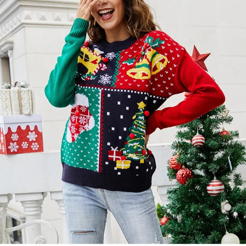 2025 Winter Christmas Women's Sweater Warm Soft Knitwear Female Long Sleeve O Neck Jumper Casual Pullover Top Xmas Look Clothing