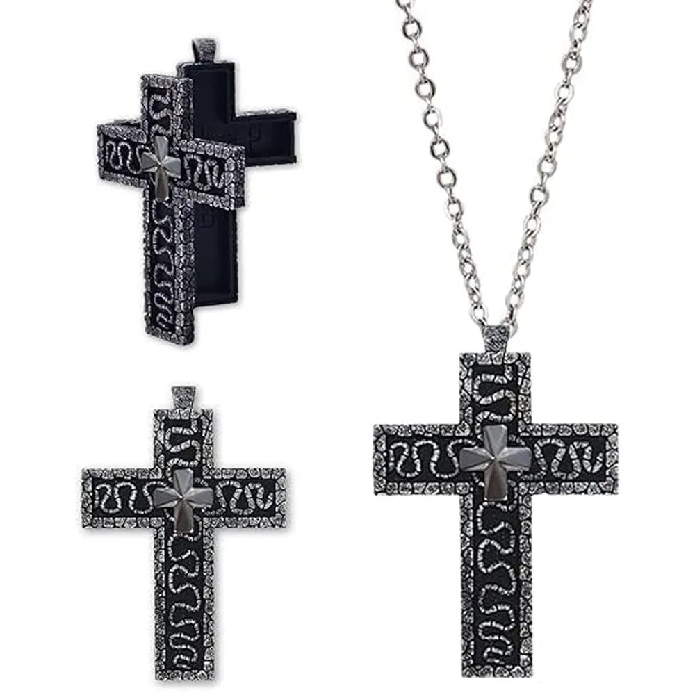 Vintage Cross Pendant Necklace with Secret Compartment Cross Necklace 3D Printed Charm Jewelry Necklace for Women Men