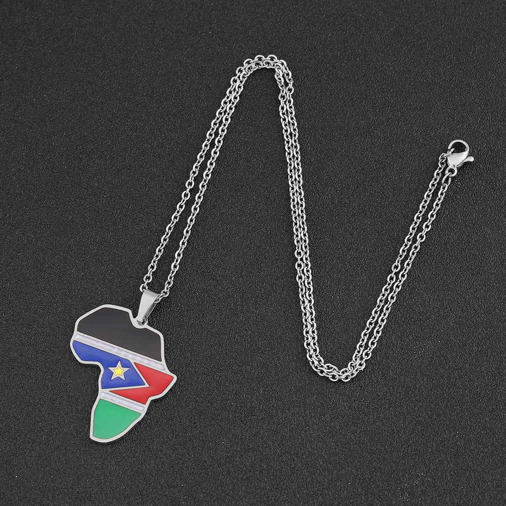 2024 New fashion stainless steel Republic of South Sudan flag necklace for women and men couples ethnic style accessory collarbo