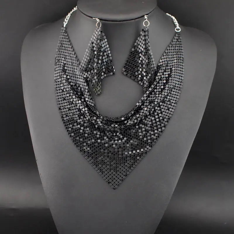 3PCS Women Leopard Necklace + Earring Set Fashion Sexy Bright Beads Triangle Scarf Collarbone Chain Earrings Jewelry Set