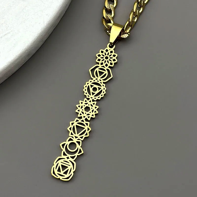 Yoga 7 Chakra Birth Flower Pendant Necklace for Women Men Stainless Steel Gold Silver Color Reiki Healing Amulet Jewelry Gift