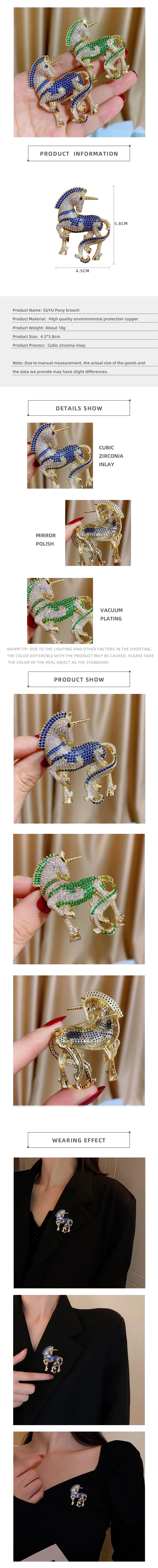 SUYU Court Style Horse Brooch Elegant Fashion Versatile Clothing Pins