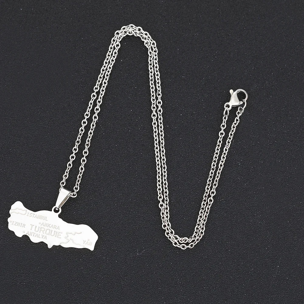 2024 New fashion stainless steel Turkish map necklace for women and men couples ethnic style accessory collarbone chain annivers