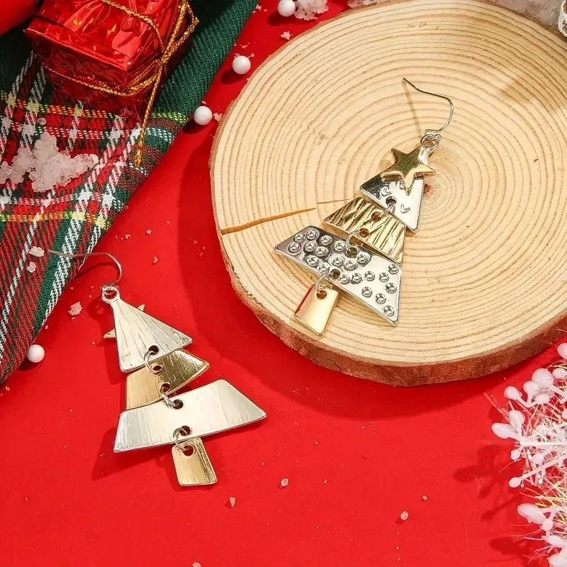 Vintage Metal Christmas Tree Long Drop Earrings for Fashion Women Girls Holiday Party Jewelry Acccessories Christmas Gift