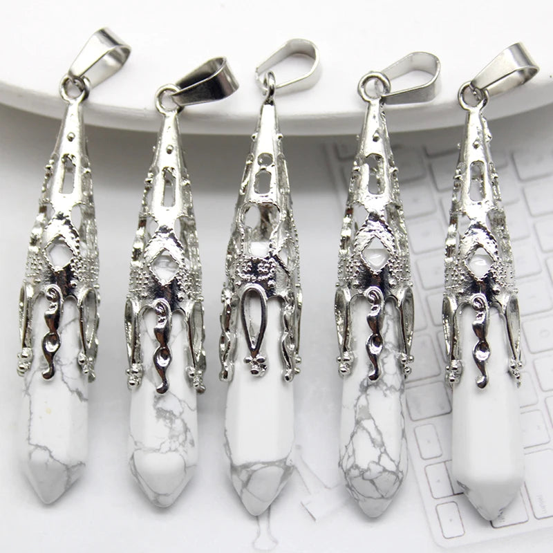 16pcs Crystal Pendulum for Divination Dowsing Natural Gem Stone Amethyst Hexagon Pendant For DIY Jewelry Making Necklace Pendant