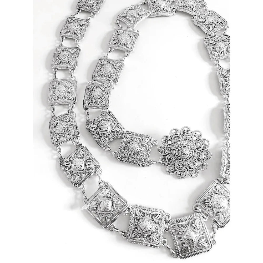 Vintage Style Turkish Gypsy Silver Plated Alloy Belly Waist Chain for Women Beach Belt Party Body Chain Jewelry Body