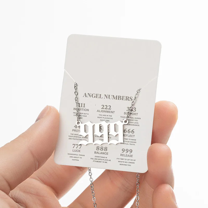 2024 new fashion stainless steel Angel lucky number pendant necklace temperament 100 matching 000-999 collarbone chain accessory