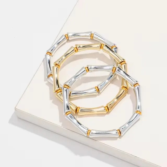 3pcs Leopard Acrylic Bamboo Women's Hand Bracelets Retro Stack Thin Tube Beaded Elastic Bracelet Bangle Couple Jewelry Gift