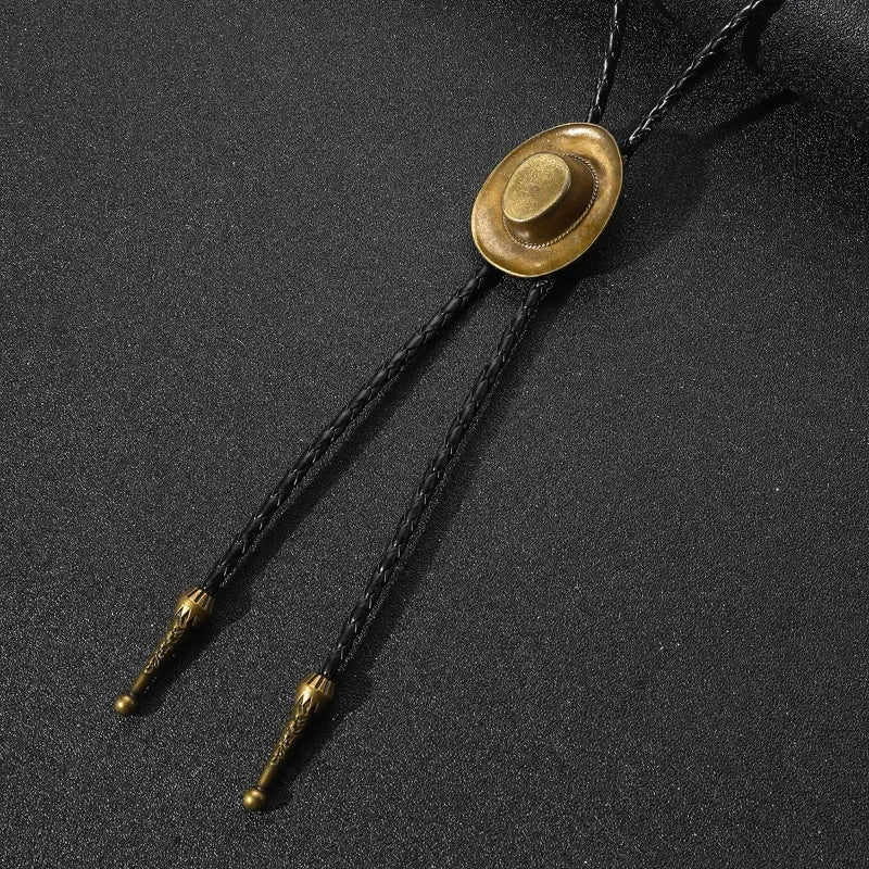 Vintage Cowboy Jazz Hat Alloy mens bolo tie Men Women Leather Rope Long Necklace Sweater Chain shirts Bolo Tie Men Accessories