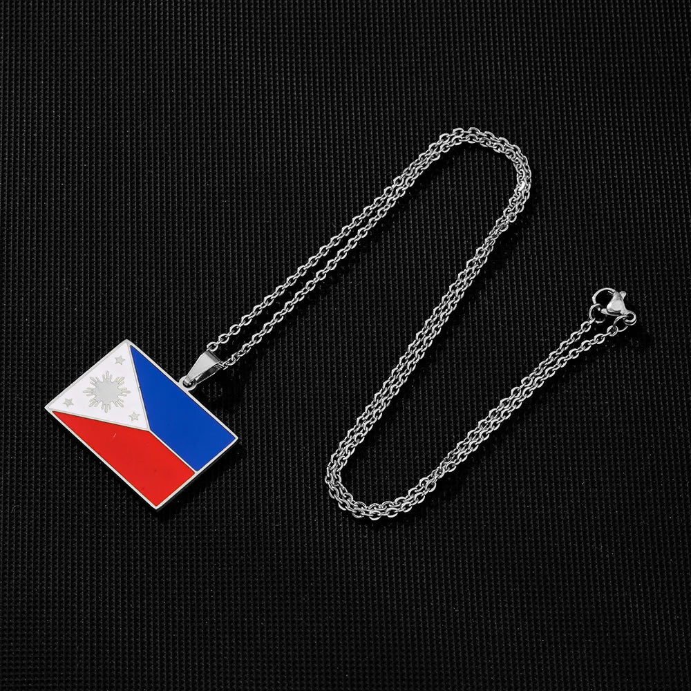 2024 New fashion stainless steel Philippine flag necklace for men and women geometric ethnic style collarbone chain anniversary