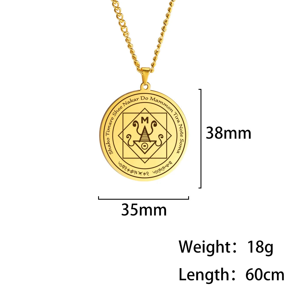 Dawapara Money Talisman of Mammon Pendant Necklace Wealth Abundance Amulet Spiritual Jewelry Stainless Steel Necklace