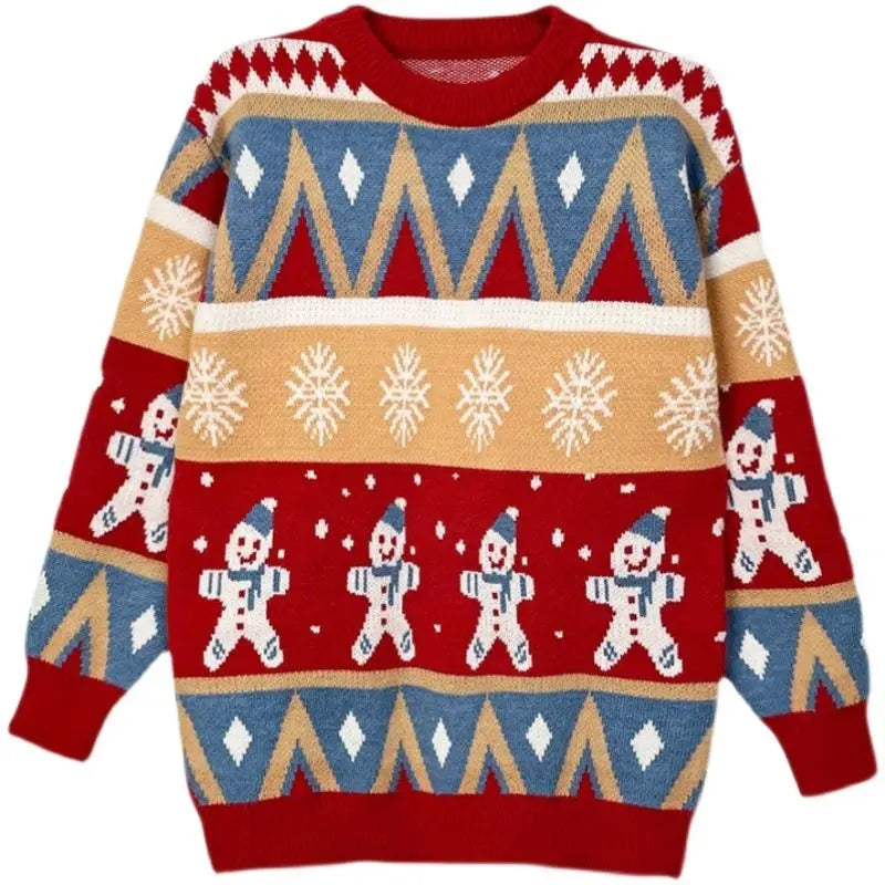 2025 Autumn Winter New Loose Oversized Sweater Women Christmas Snowflake Knitted Longline Thickened Pullover