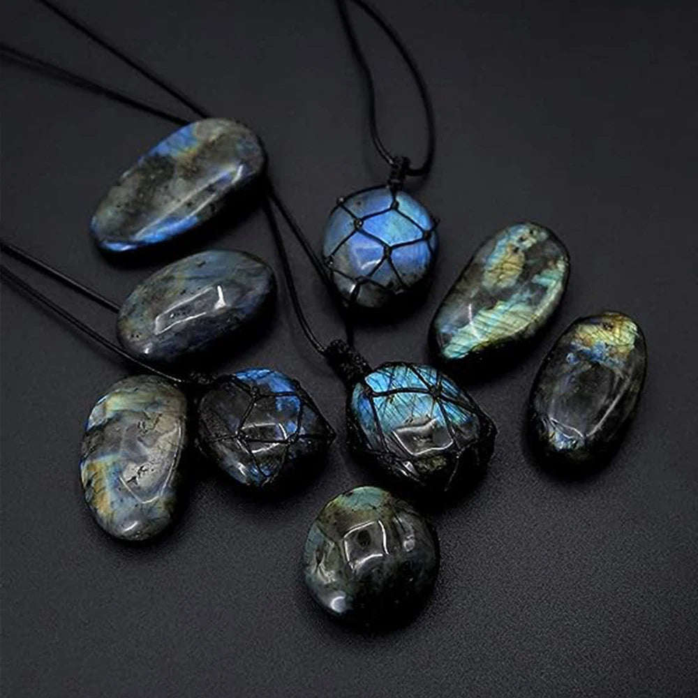 1Pc Dragons Heart Labradorite Healing Crystal Pendant Wrap Braid Natural Stone Necklace Chakra Reiki Jewelry Gift for Women Men
