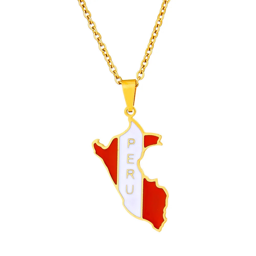 2024 New fashion stainless steel Peru drip oil map necklace for men and women geometric ethnic style collarbone chain anniversar