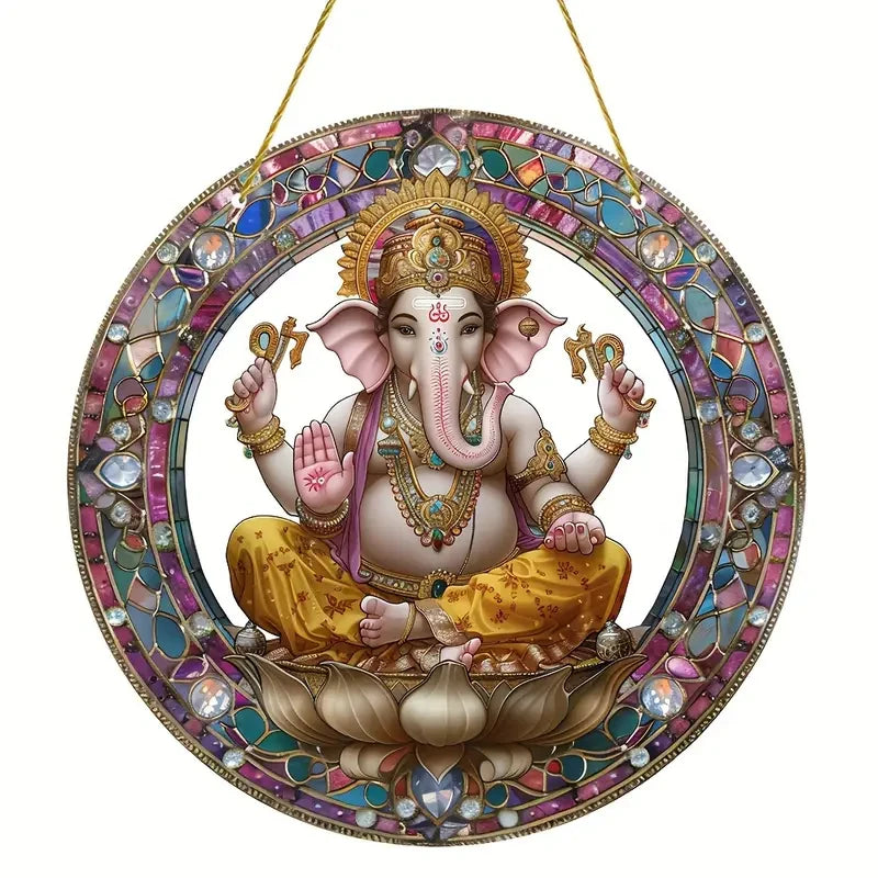 Vibrant Ganesha-The God of Wisdom Suncatcher,2D Round Translucent Hanging,home,room,Hinduism Religious Occasions&Festive Decor
