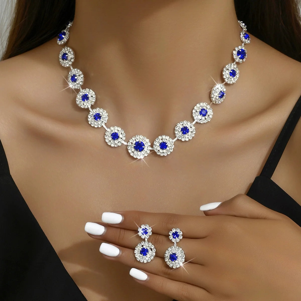2pcs Wedding Women's Fashion Jewelry Set Tassel Rhinestone Earrings Necklace Fashion Party Fashion Accessories