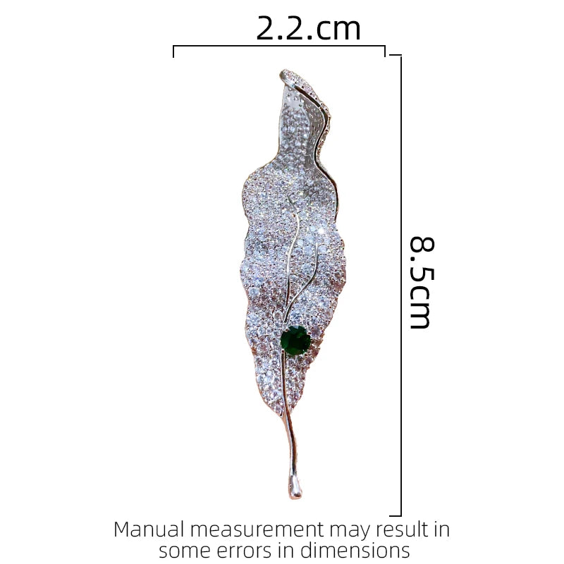 SUYU Women's Luxurious Brooch With Heavy Craftsmanship And Small Design Micro Inlaid Zircon Green Leaf Brooch Evening Dress