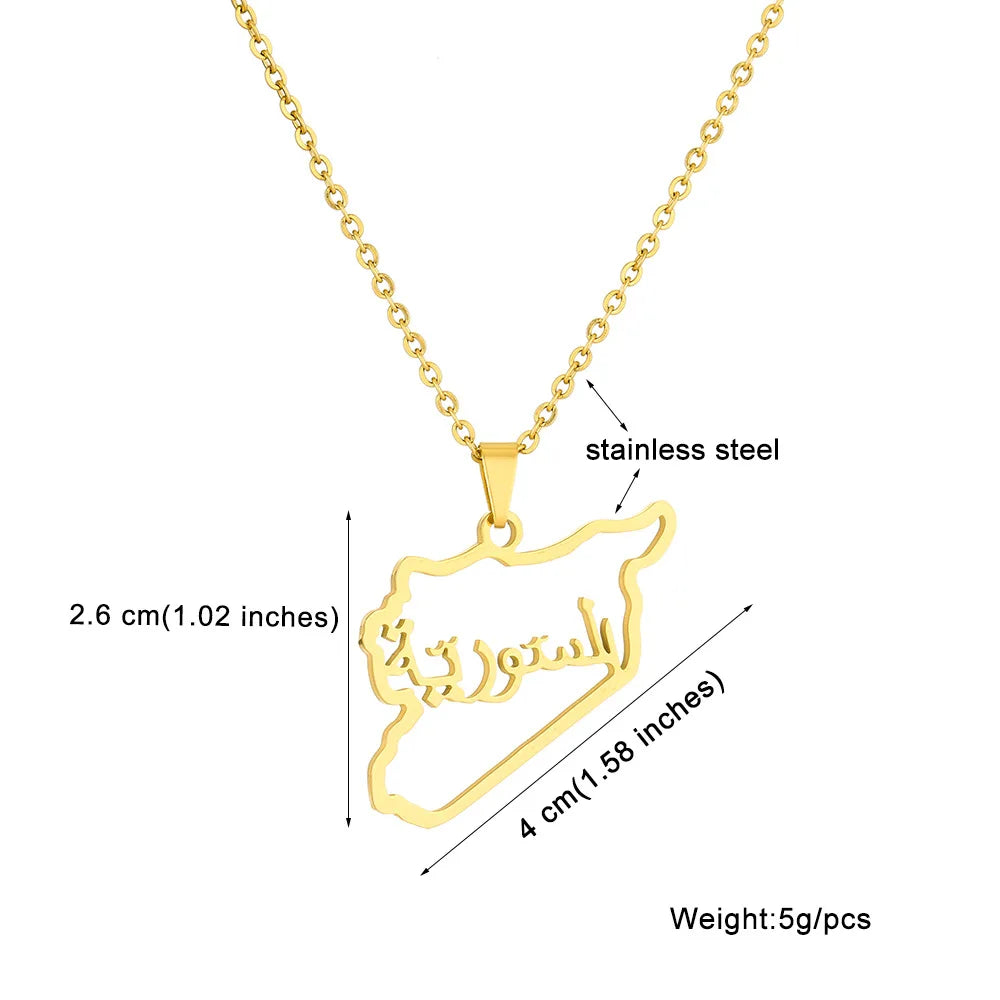 2024 new fashion stainless just Syria map pendant necklace temperament everything collarbone chain birthday anniversary gift