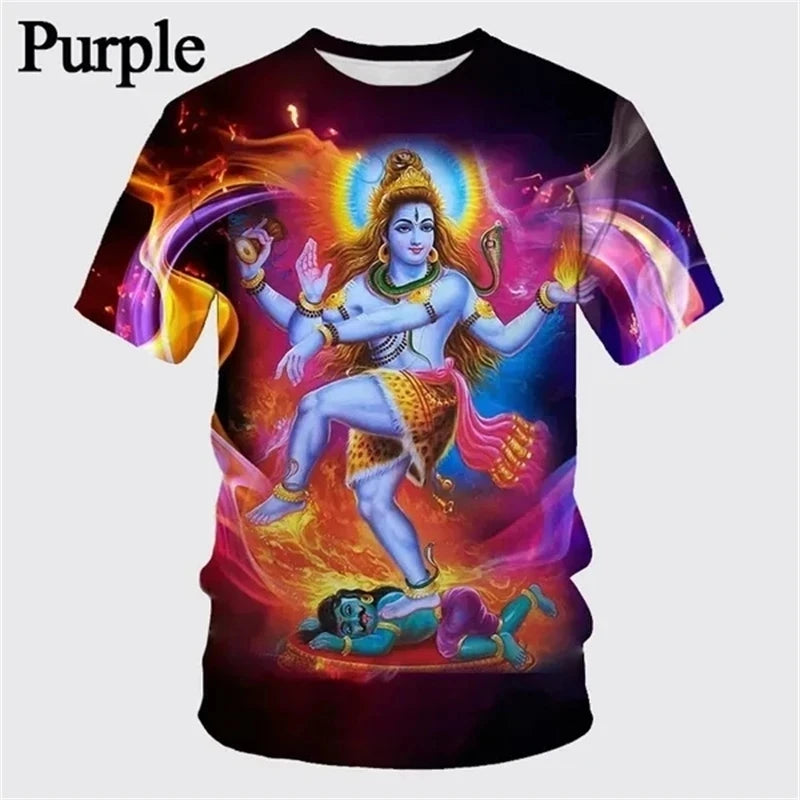 Latest Fashion Hindu God Shiva 3D Printed Men's T-shirt Summer Cool and Casual O-neck Short Sleeve T-shirt