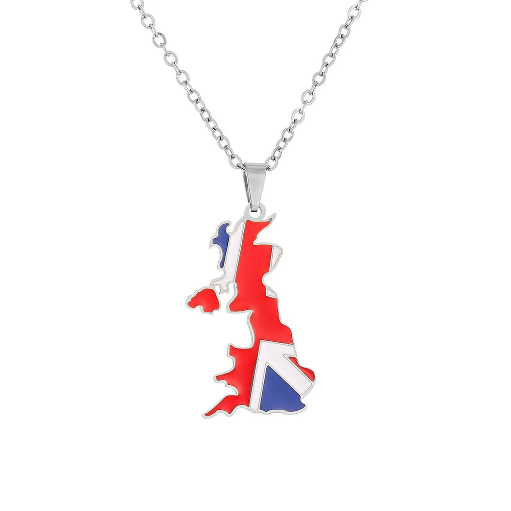 2024 New fashion stainless steel United Kingdom of Great Britain and Northern Ireland map Necklace for women and men couples Eth