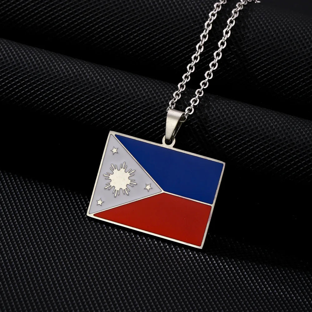 2024 New fashion stainless steel Philippine flag necklace for men and women geometric ethnic style collarbone chain anniversary