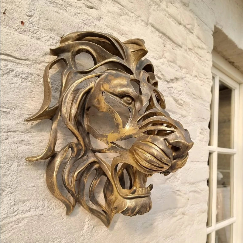 28cm Large Lion Head Wall Mounted Art Sculpture Gold Resin Lion Head Art Wall Luxury Decor Bedroom Decoration