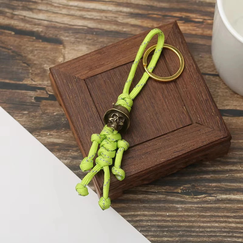 1PC Skull Head Keychain Car Biker Helmet Pendant Keychain Braided Rope Paracord Buddy Bag Hanging Backpack Doll Toy