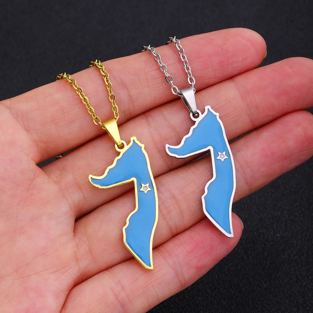 2024 New fashion stainless steel Somali drip oil map necklace for women and men couples ethnic style accessory collarbone chain