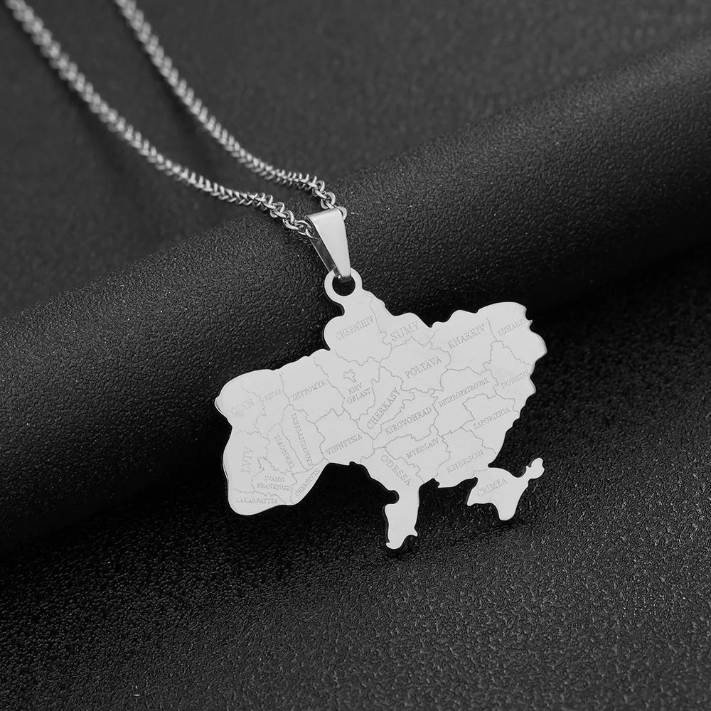 2024 new fashion stainless just Ukraine map with city pendant necklace temperament everything collarbone chain birthday annivers