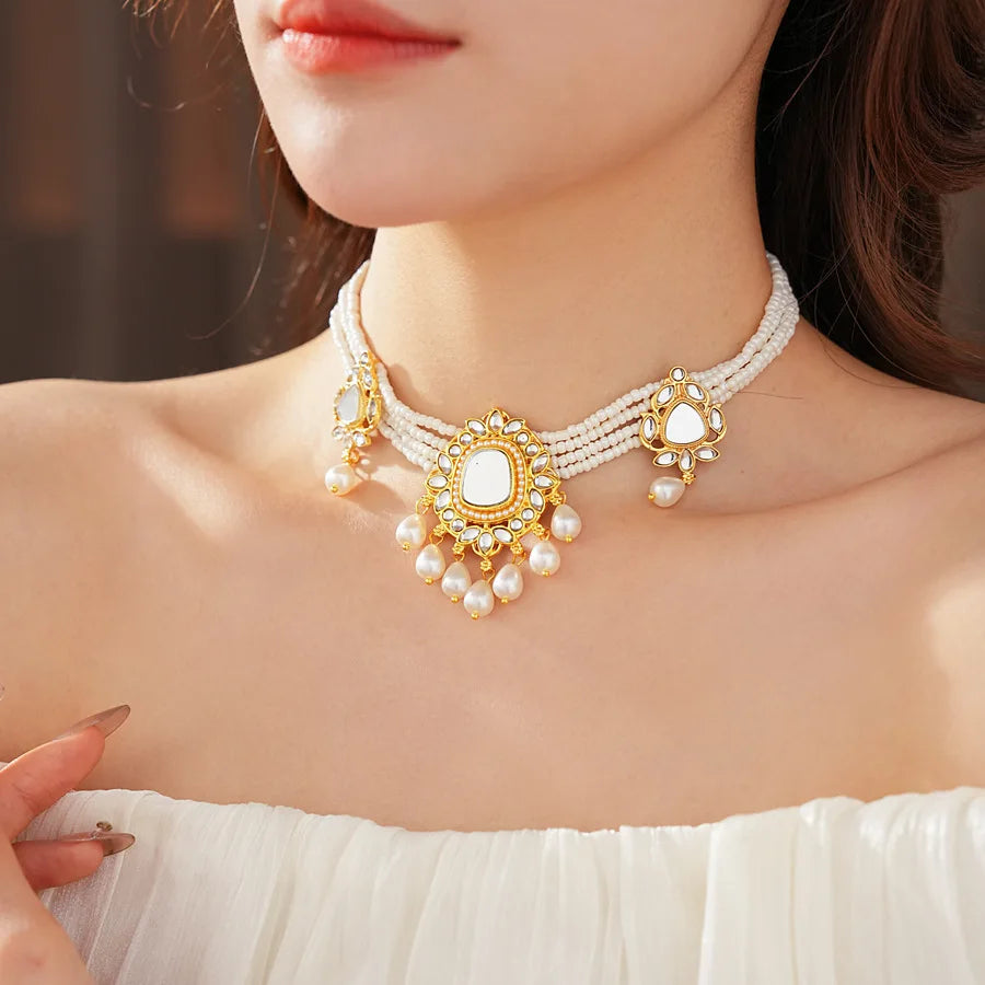 Vintage Light Luxury Wedding Jewelry Set for Women Water Drop Pearl Earrings Versatile High-end Retro Exaggerated Necklace