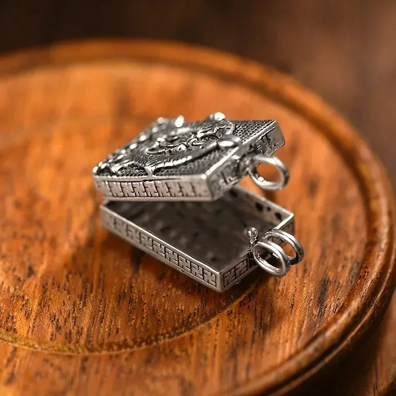 Vintage Square Pendant 925 Silver Fresh Lotus Flower Necklace Openable Can Open Creative Neutral Style Keel Chain Jewelry Gift