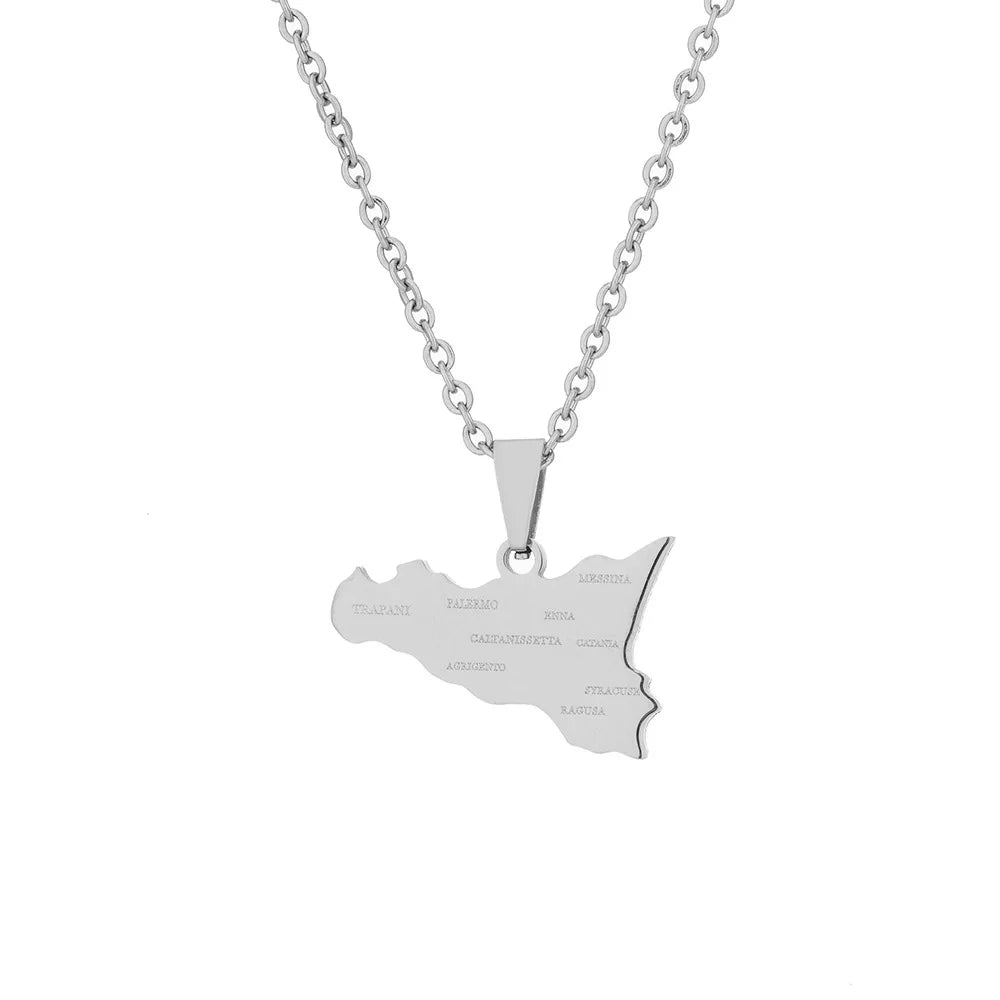 2024 new fashion stainless steel Sicily map and city pendant necklace temperament all collars chain birthday anniversary small g