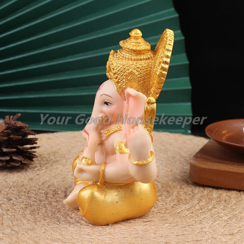 1Pc Gold Lord Ganesha Buddha Statue Elephant God Sculptures Ganesh Figurines Home Furnishing Decoration Ornaments Resin Figurine