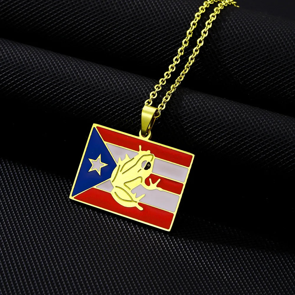 2024 New fashion stainless steel Puerto Rico Flag necklace for women and men couples ethnic style accessory collarbone chain ann
