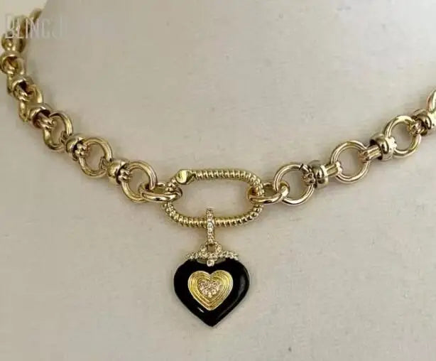 10pcs Stainless Steel Snake Chain Choker Heart Charm Pendant Spring Lock Clasp Statement Necklace Women Halloween Y2k Jewelry