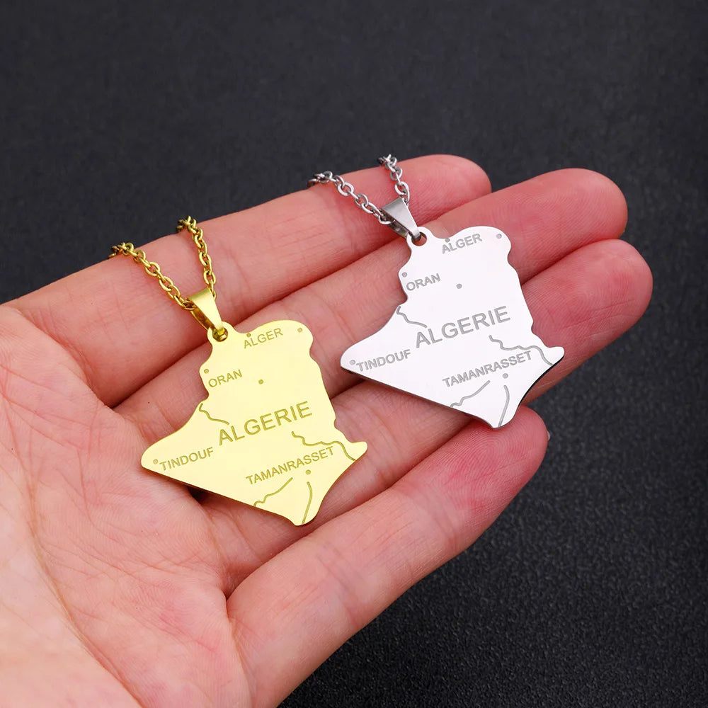2024 New fashion stainless steel Algerian map necklace for women and men couples ethnic style accessory collarbone chain anniver