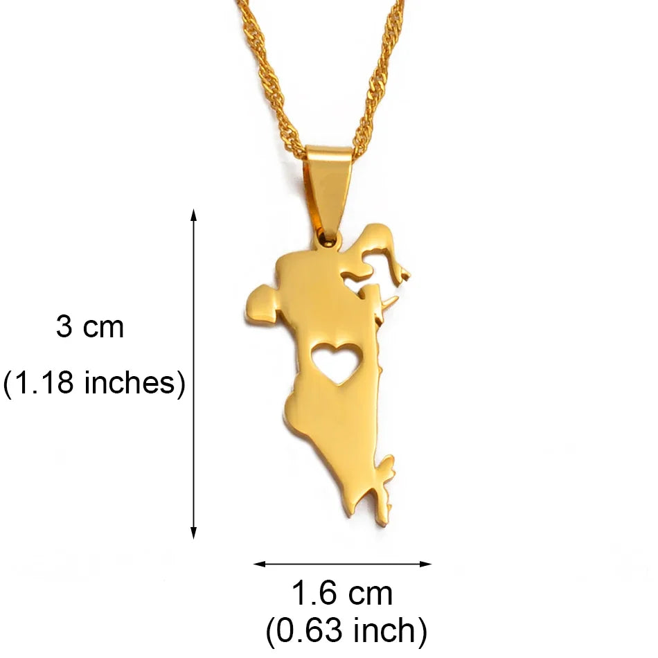 Anniyo 3cm Heart The Kingdom of Bahrain Map Pendant Chain Necklaces for Women Jewelry Gifts @005421