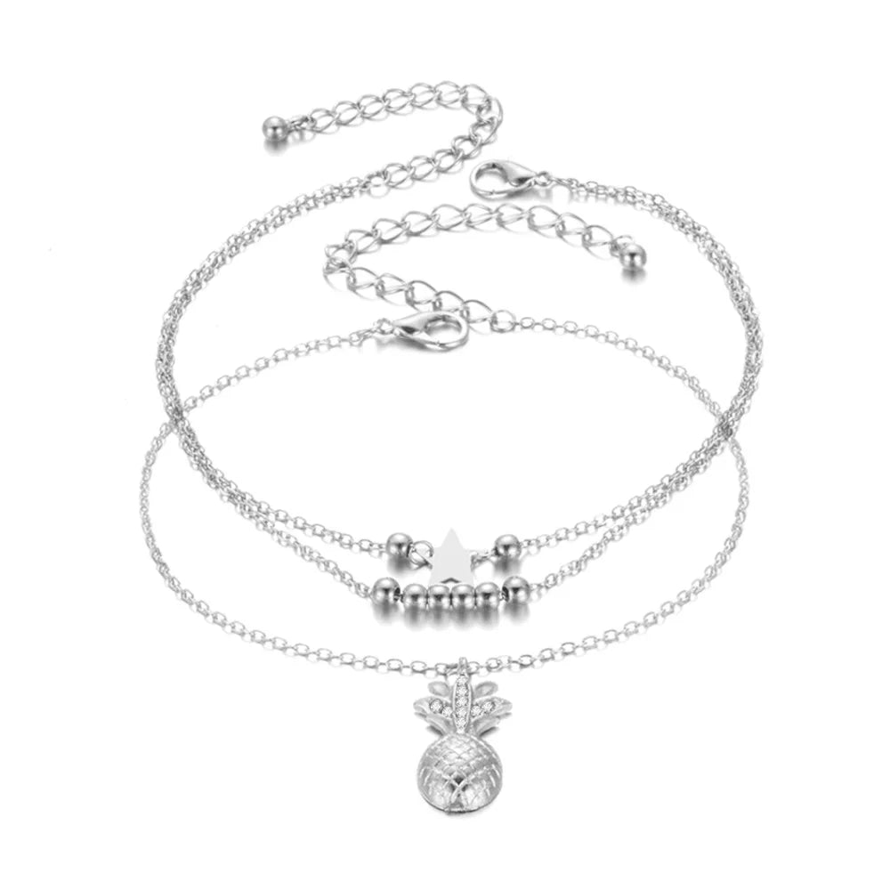 Vintage Star Elephant Bracelet For Women Boho Pendent Double Layer Anklet Bohemian Foot Jewelry Gift Drop Shipping