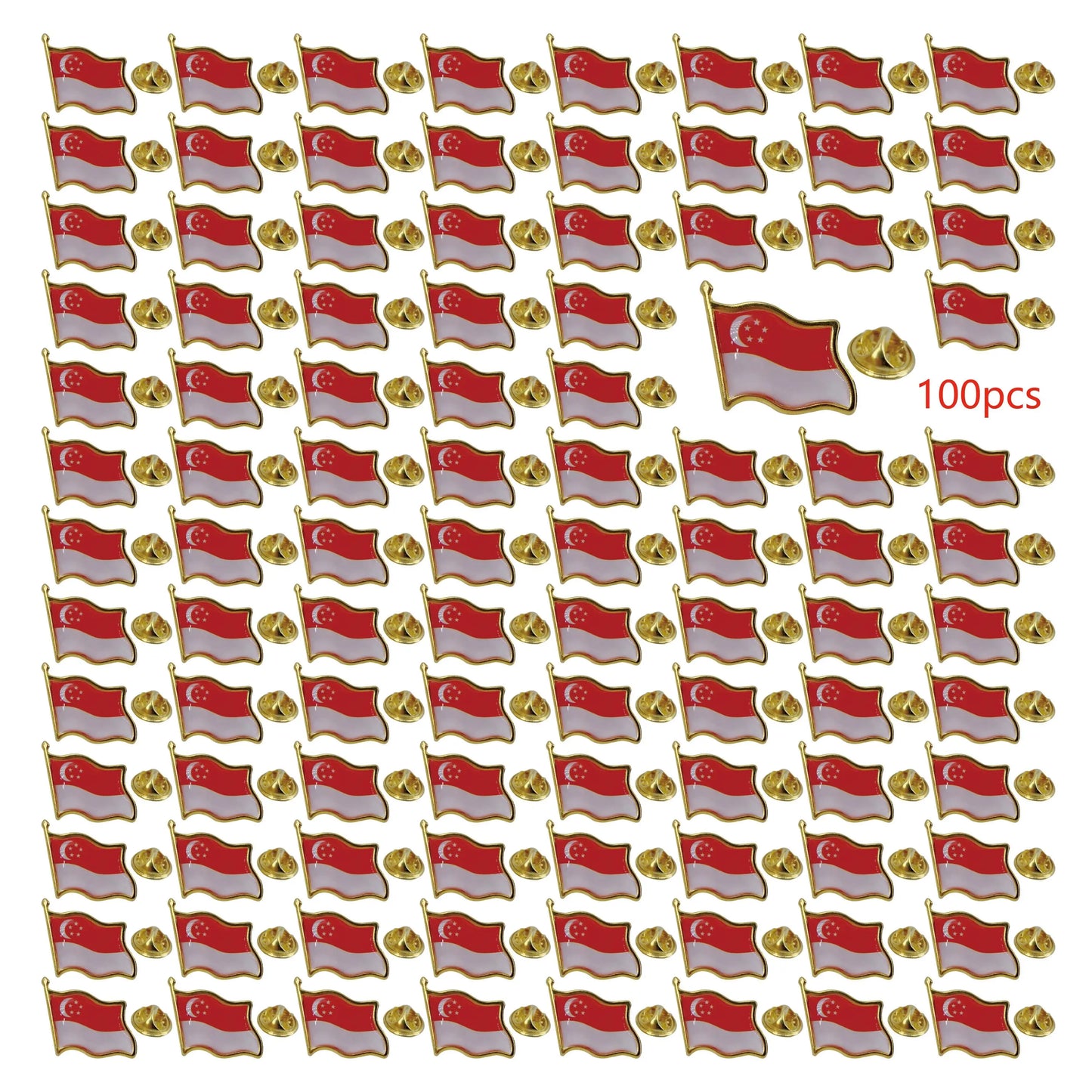 Singapore Flag Lapel Pin -Country Flag Patriotic Brooch Bulk Pack of Pins for Hat, Tie, Clothes, Backpack