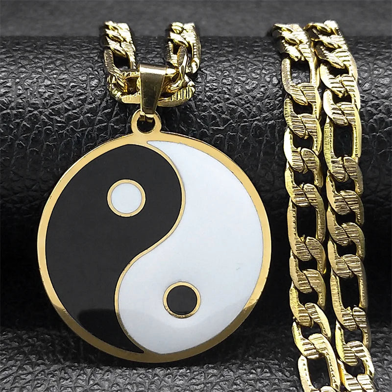 Yin Yang Pendant Necklace for Men Stainless Steel Gold Color Chinese Taoism Ba Gua Taichi Sign Necklaces Jewelry Gifts N8476S08