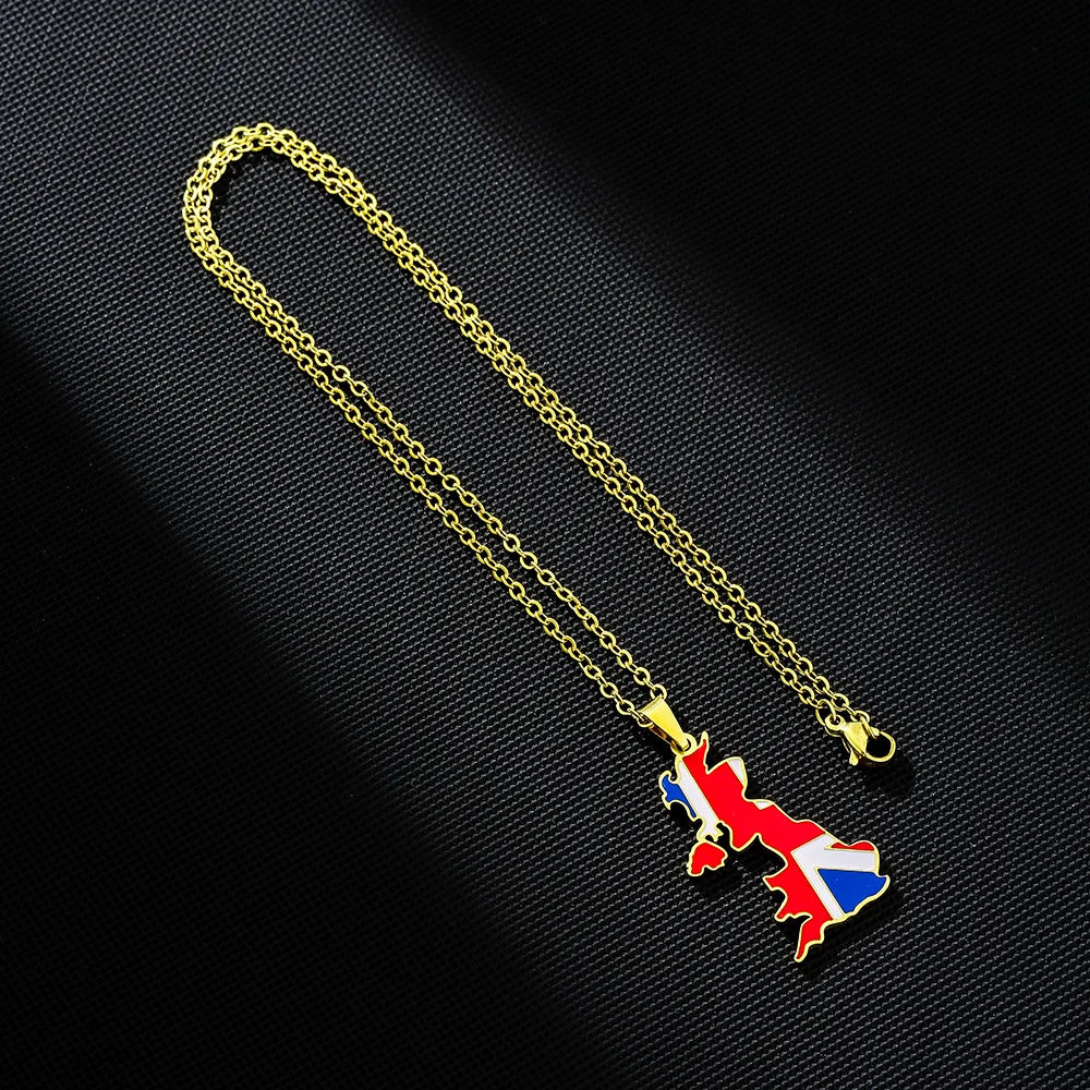 2024 New fashion stainless steel United Kingdom of Great Britain and Northern Ireland map Necklace for women and men couples Eth