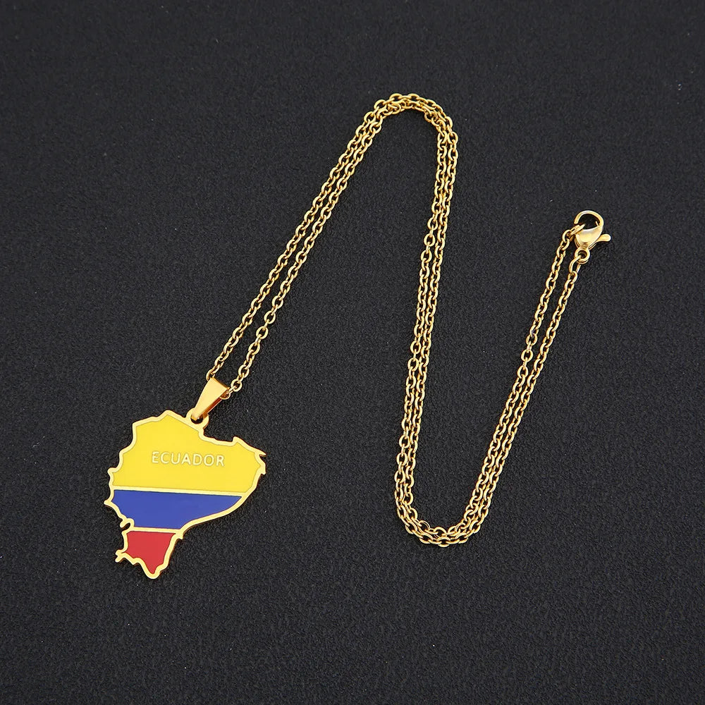 2024 New fashion stainless steel Ecuador map necklace for men and women geometric ethnic style collarbone chain anniversary smal