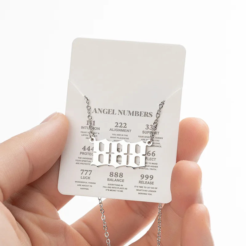 2024 new fashion stainless steel Angel lucky number pendant necklace temperament 100 matching 000-999 collarbone chain accessory