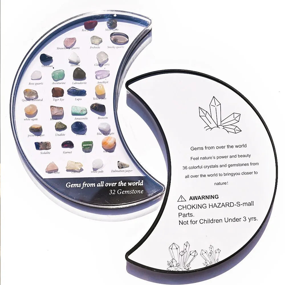 32pcs Moon Box Quartz Crystal Chakra Healing Stones And Crystals Set Hexagon Rose Quartz Gems For Medication Bedroom Decor
