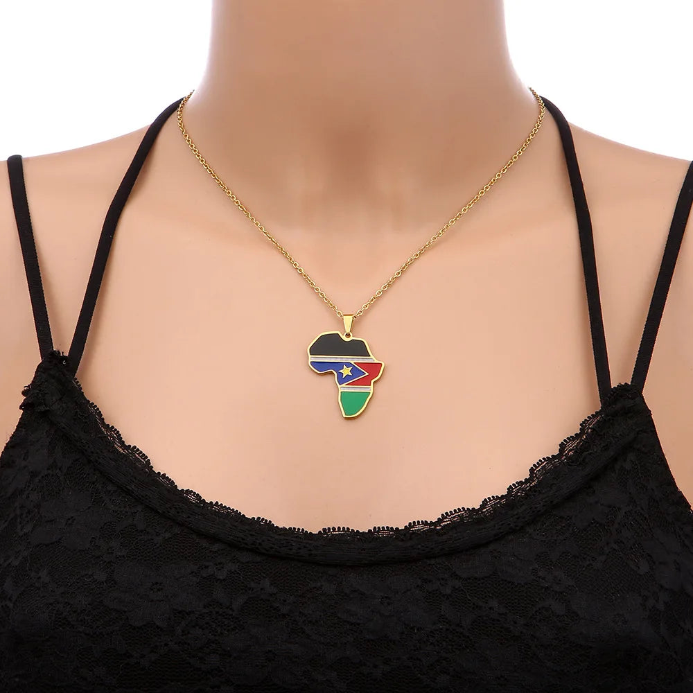 2024 New fashion stainless steel Republic of South Sudan flag necklace for women and men couples ethnic style accessory collarbo