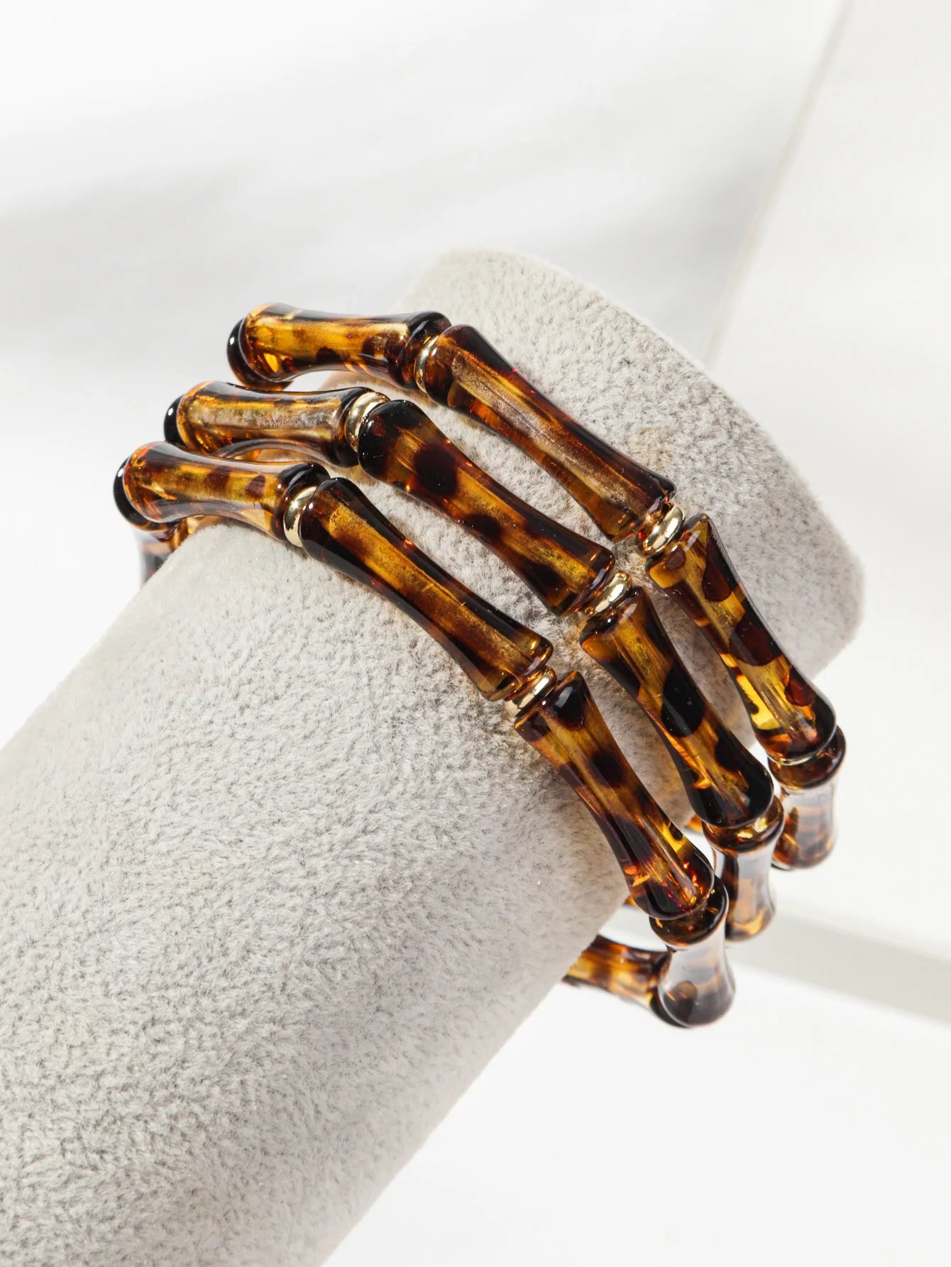 3pcs Leopard Acrylic Bamboo Women's Hand Bracelets Retro Stack Thin Tube Beaded Elastic Bracelet Bangle Couple Jewelry Gift