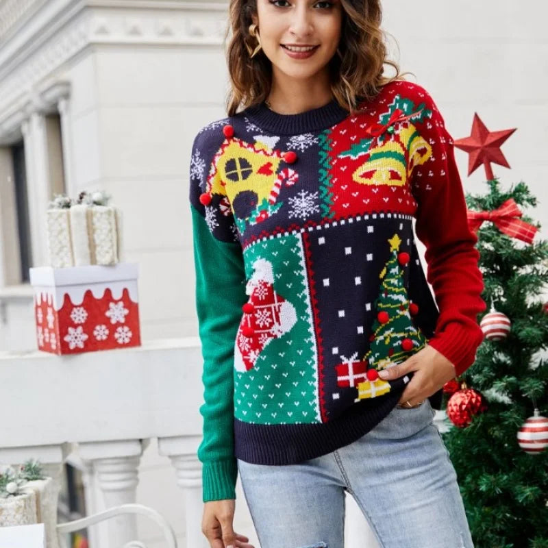 2025 Winter Christmas Women's Sweater Warm Soft Knitwear Female Long Sleeve O Neck Jumper Casual Pullover Top Xmas Look Clothing