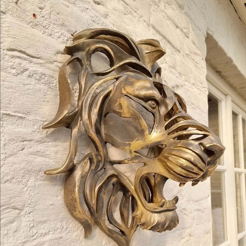 28cm Large Lion Head Wall Mounted Art Sculpture Gold Resin Lion Head Art Wall Luxury Decor Bedroom Decoration