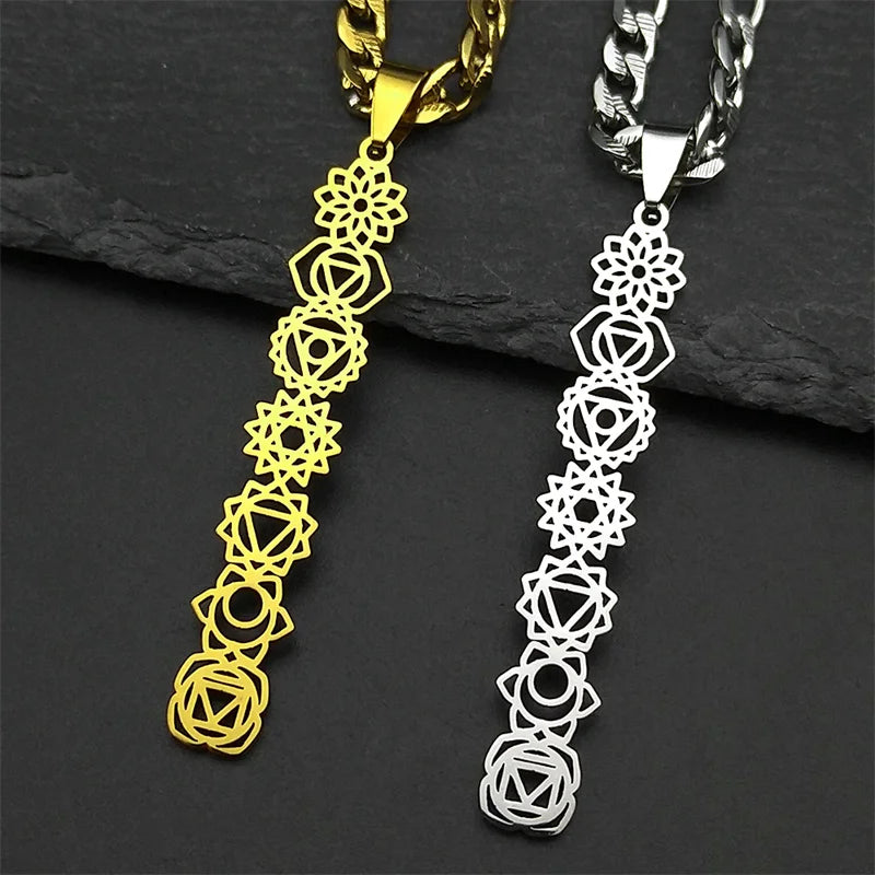 Yoga 7 Chakra Birth Flower Pendant Necklace for Women Men Stainless Steel Gold Silver Color Reiki Healing Amulet Jewelry Gift